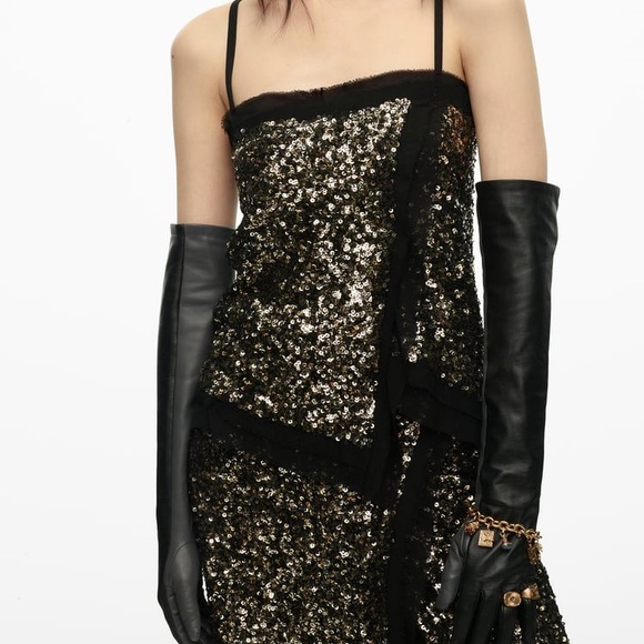 ZARA Limited Edition SEQUIN Chiffon Trimmed Black TOP sz.XS - Picture 2 of 16